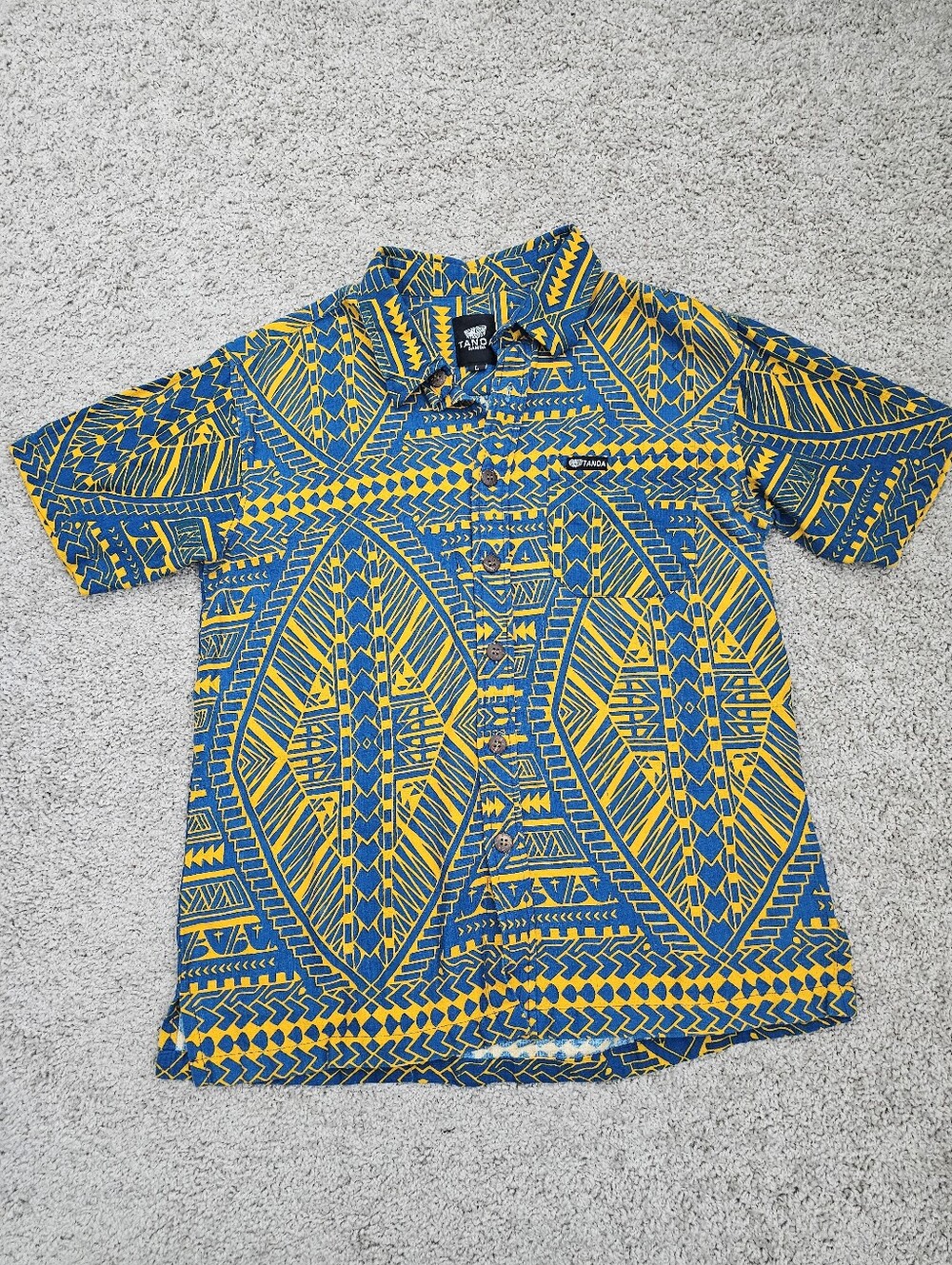 Tanoa Samoa Men Short Sleeve Tribal Hawaiian Button Shirt Size Large